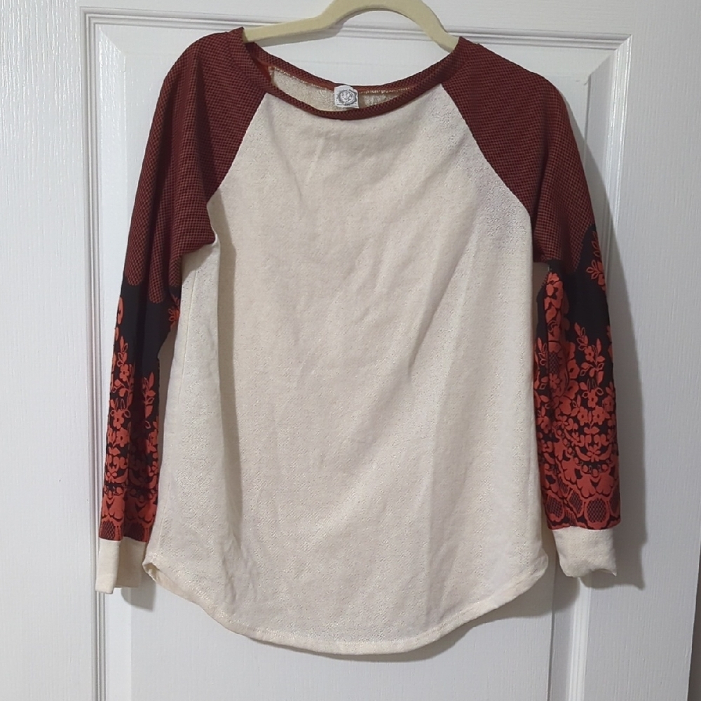 Cream and Red Long Sleeve Shirt